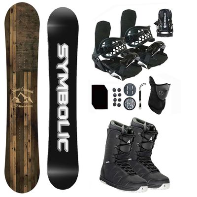 Symbolic Freedom Airtracks Men Snowboard & Bindings & Boots & Leash & Stomp & Gaiter Complete System Package Freeride Freestyle (163 cm, 8.5 Men(Eu41) at BLK+BLK Binding)