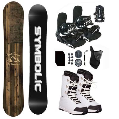 Symbolic Freedom Airtracks Men Snowboard & Bindings & Boots & Leash & Stomp & Gaiter Complete System Package Freeride Freestyle (160 cm, 7 Men/Kid(Eu39) at White+BLK Bindg)