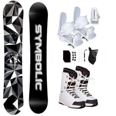 Symbolic Platinum Airtracks Women's Snowboard & White Bindings & Boots & Leash & Stomp & Gaiter Complete System Package Freeride Freestyle (150 cm, 6.5 WMS (EU37) ATWhite+Wht Bindg)