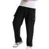Black Fitted Open Bottom Cargo Sweatpants With Pockets - Casual Outdoor Drawstring Jogger Pants - Stretch Active Wide Leg Straight Leg Workout Pants for Men view 2