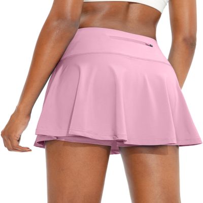 SANTINY Pleated Tennis Skirt for Women with 4 Pockets Women's High Waisted Athletic Golf Skorts Skirts for Running Casual (Pink_S)