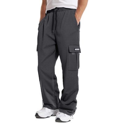 NineFit Basics Men's Grey XXL Wide Straight Loose Fit Cargo Sweatpants with Pockets