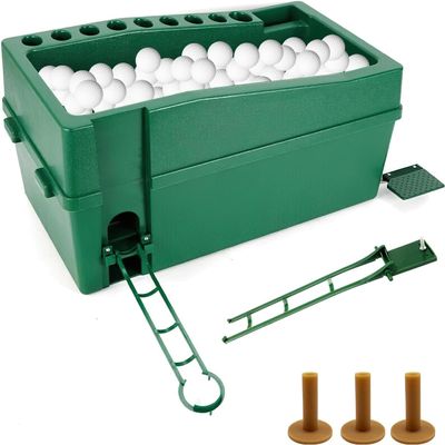 Automatic Golf Tee Machine, Powerless Golf Ball Dispenser Machine Golf Club Organizer, Automatic Golf Ball Teeing Device Training Machine with Foot Pedal and 9 Club Sockets, Capacity 100 Golf Balls