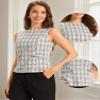 Allegra K Tweed Top for Women Elegant Sleeveless Crew Neck Business Casual Blazer Vest Tops Large White Black view 2