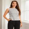 Allegra K Tweed Top for Women Elegant Sleeveless Crew Neck Business Casual Blazer Vest Tops Large White Black view 4