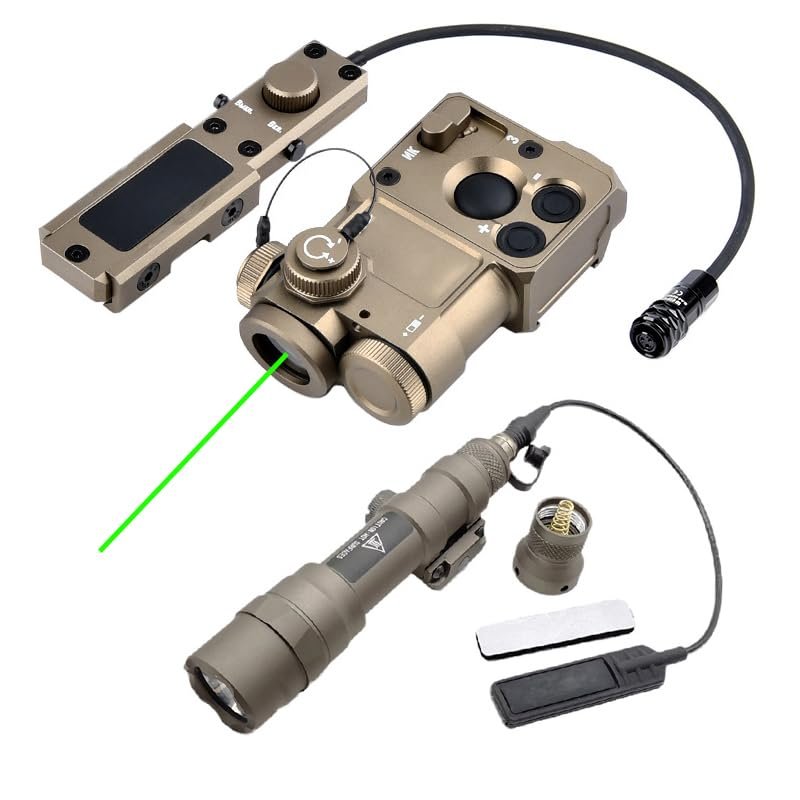 Metal PST4 Aiming Box Laser Sights(with Red/Green/Blue Laser+IR Laser+Modular Remote Pressure Switch), & M600DF Strong White LED Flashlight Combo, Fit 20mm Rail,DE