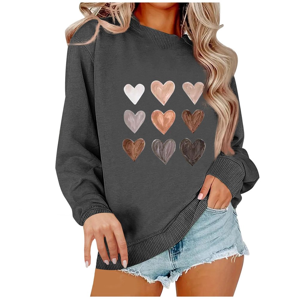 MXTPOV Womens Casual Oversized Sweatshirts Cute Heart Graphic Shirts Crewneck Long Sleeve Comfy Casual Basic Pullover Tops clearancee sales today Dark Gray XL
