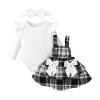 Baby Girl clothes 0-3 Months Fall Baby Girl Outfits Long Sleeve Ruffle Cute Romper Plaid Dress Bows For Girls Headband Suspender Skirt Outfits White 0-3 Months view 1