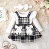 Baby Girl clothes 0-3 Months Fall Baby Girl Outfits Long Sleeve Ruffle Cute Romper Plaid Dress Bows For Girls Headband Suspender Skirt Outfits White 0-3 Months view 2