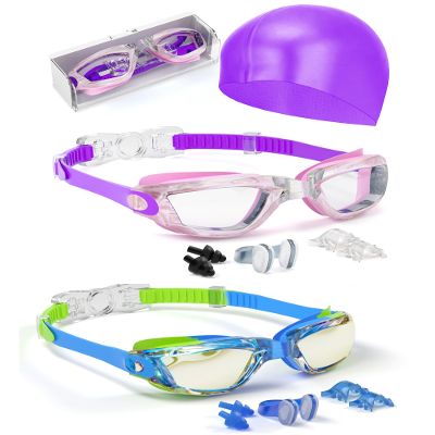 Hurdilen Swim Goggles for Kids Toddlers 3-14 with Swim Cap, Nose Clip, Nose Bridge, Ear Plugs