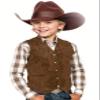 AMOSKAMAR Retro Vest for Boys Western Vest Suede Leather V-Neck Casual Cowboy Brown Waistcoat Size 2 view 1