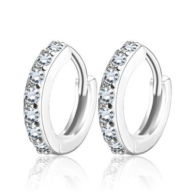14K over S925 Sterling Silver Single Row Cubic Zirconia Huggie Hoop Earrings, Elegant Jewelry for Women, Hypoallergenic Ear Hoop (Style2)