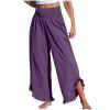 2024 Joggers Womens Fall Fashion Women's Solid Color Fashionable Casual High Waisted Pleated Irregular Cotton Linen Trendy Fall (Purple, S) Placed Recently by Me view 1