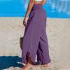 2024 Joggers Womens Fall Fashion Women's Solid Color Fashionable Casual High Waisted Pleated Irregular Cotton Linen Trendy Fall (Purple, S) Placed Recently by Me view 2