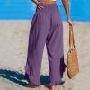 2024 Joggers Womens Fall Fashion Women's Solid Color Fashionable Casual High Waisted Pleated Irregular Cotton Linen Trendy Fall (Purple, S) Placed Recently by Me view 3