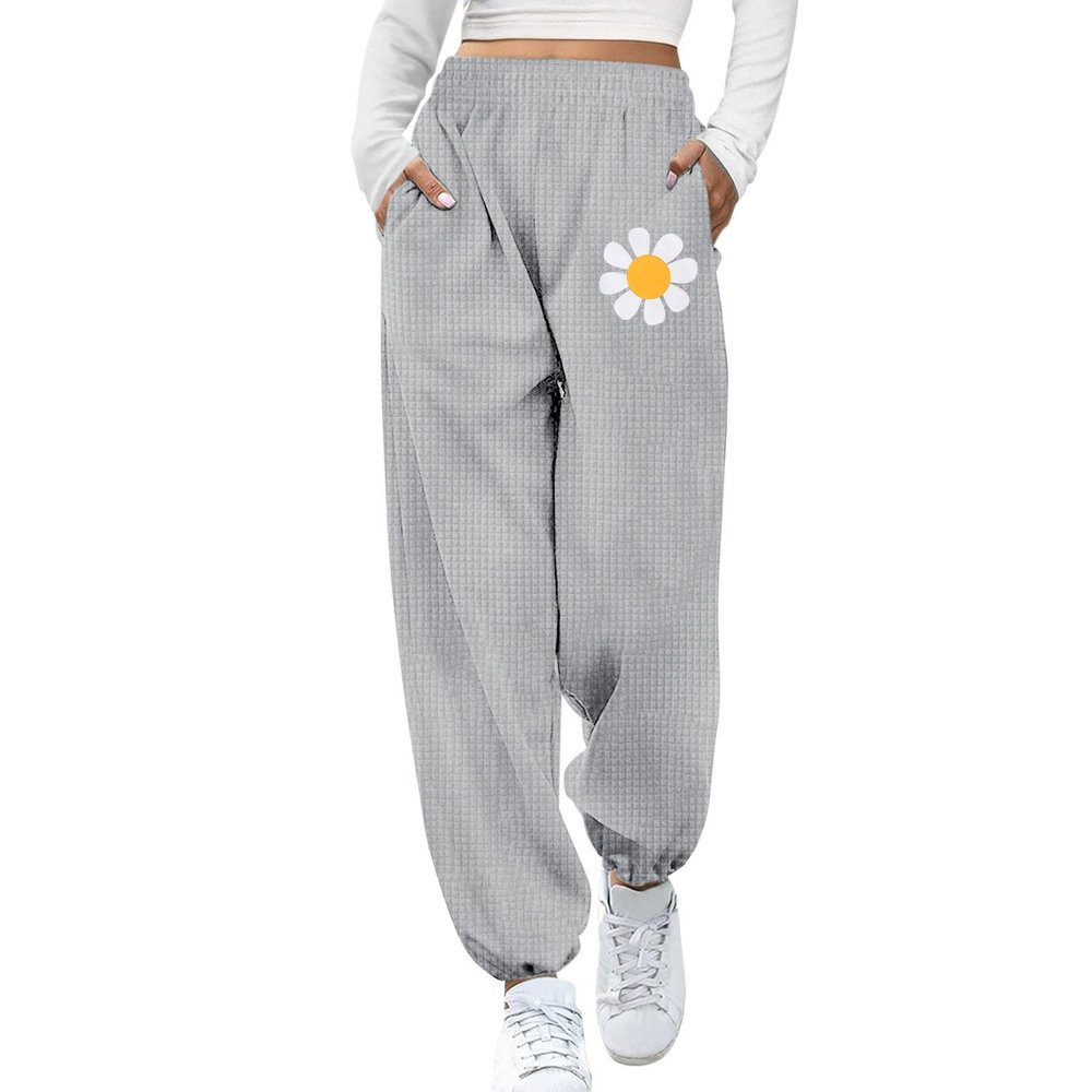 Lolvmvchi Deals Wide Leg Oants Women's Solid Flower Printed Trouser Hem Strap Casual Pants Trendy Fall Outfits for Women 2024 (Grey, L) Placed Recently by Me