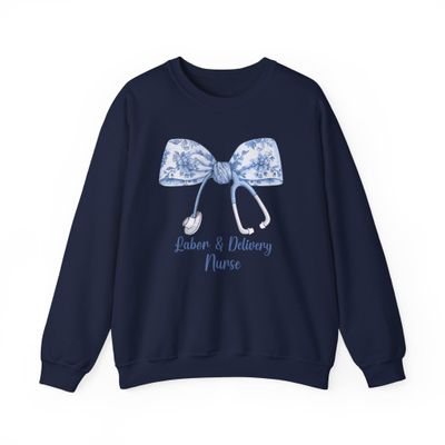 Labor and Delivery Nurse Sweatshirt, L & D Nurse Shirt Nurse Appreciation, Graduation, Coquette Nurse, Mother Baby Navy
