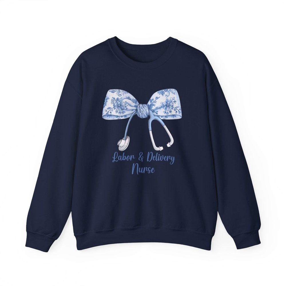 Labor and Delivery Nurse Sweatshirt, L & D Nurse Shirt Nurse Appreciation, Graduation, Coquette Nurse, Mother Baby Navy