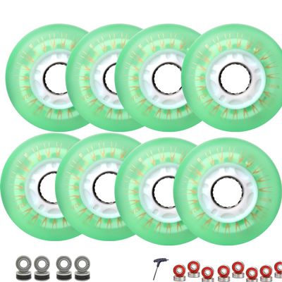 GROWTHLIN 8 Pack Inline Skate Replacement Wheels 72mm 76mm 80mm Inline Skate Wheels Outdoor Indoor with LED Lights and ABEC-9 Bearings for Improved Performance (Green,80mm)