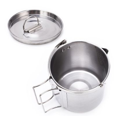 equlup Camping Cup Pot, 1.2L Stainless Steel Camping Kettle Portable Hiking Pot Coffee Cup with Foldable Handles and Lid for Camping Backpacking