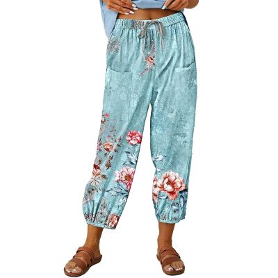 Lolvmvchi Early Deals 2024 Home Women Wide Leg Sweatpants Trendy Interior Drawstring Women Capri Pants Summer Cotton Drawstring High Waist Bottom Loose Casual Cropped Trendy (Mint Green, XXXXL)