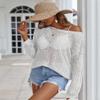Zeagoo Womens Crochet Top Summer Scoop Neck Long Sleeve Off The Shoulder Sweater Sexy Hollow Out Beach Clothes White XXL view 4