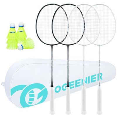 OGEENIER Badminton Rackets Set, 4-Player Lightweight Badminton Racquets Set with 6 Nylon Birdies for Beginner