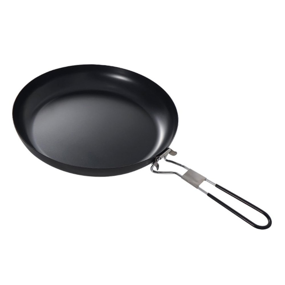 OKUMEYR Non-stick Cast Iron Fry Pan with Foldable Handle for Camping and Outdoor Cooking Lightweight and Compact Griddle for Barbecue Induction Compatible Skillet