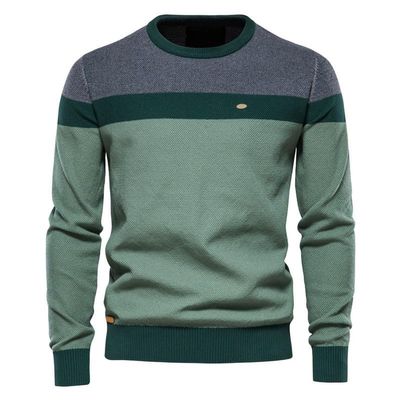 LLJYLYHRHD Men's Striped Pullover Sweater Crewneck Contrast Slim Fit Knitted Fashion Long Sleeve Sweaters Green