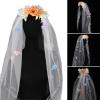 QERPON French Wedding Bride Veil with Realistic Flower Bride Girl Tulles Wedding Tiaras for Traveling Women Photography view 2