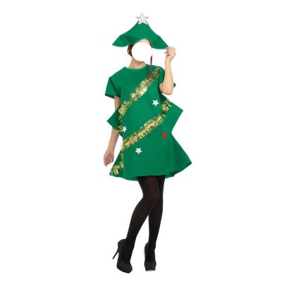 SOLILOQUY Christmas Tree Costume for Women Men Adult Tree Shaped Stage Performance Costume with Present Shoes Cosplay Outfit (Green Christmas Dress, L)