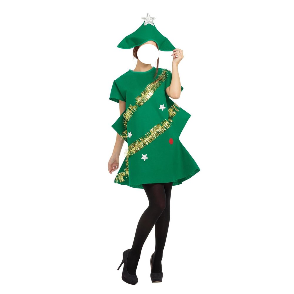 SOLILOQUY Christmas Tree Costume for Women Men Adult Tree Shaped Stage Performance Costume with Present Shoes Cosplay Outfit (Green Christmas Dress, L)
