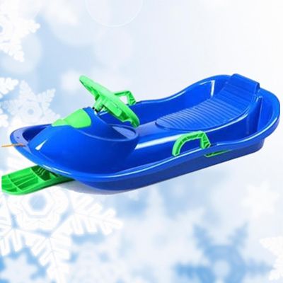 TUOYIBO Happy Children's Sledding, Children's Sledge with Steering Wheel, Double Padded Sledge, Plastic Sledge, Sledge with Brake Handrail