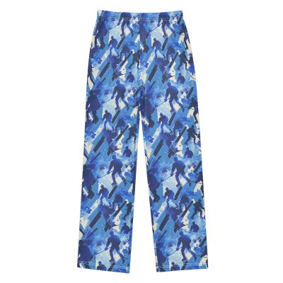ALAZA Blue Watercolor Ice Hockey Player Pajama Pants Long Sleep Pant Pajama Bottoms Elastic Waist with Pockets 11-12 Years