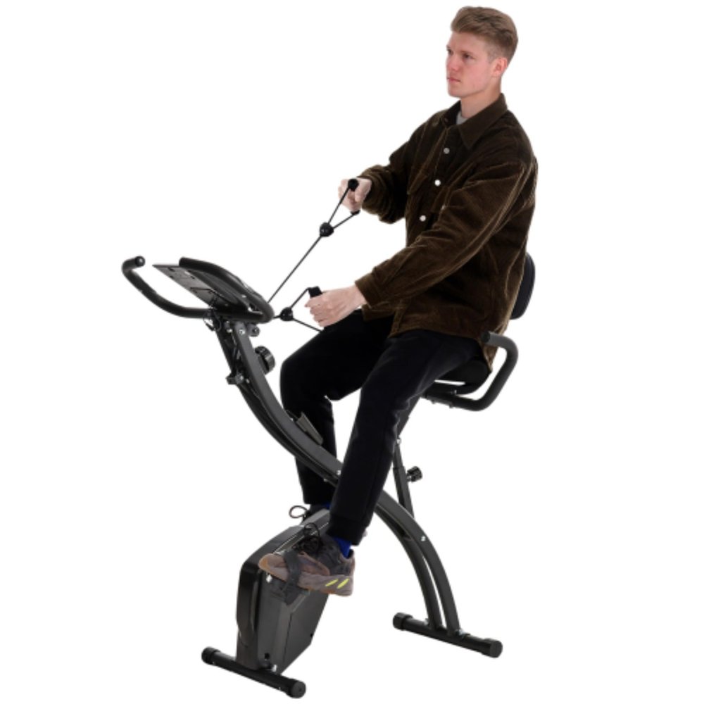 3-in-1 Recumbent Exercise Bike, Folding Exercise Bike, Upright Exercise Bike and Arm Resistance Bands, Adjustable Seat, 8 Levels of Magnetic Resistance, Black