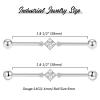 14G Industrial Piercing Jewelry Silver Industrial Bar Industrial Jewelry Barbell Surgical Steel Industrial Earring with Square CZ Cartilage Helix Earring 38mm Long Scaffold Bar with Replacement Balls view 2