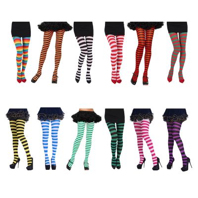 kobeIeen Women Girls Rainbow Multicolor Striped Tights Opaque Stockings Pantyhose for Christmas Halloween Cosplay Costume
