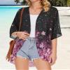 Women's Floral Print Puff Sleeve Kimono Cardigan Loose Cover Up Casual Blouse Tops(Black Pink Purple Floral,XL) view 4