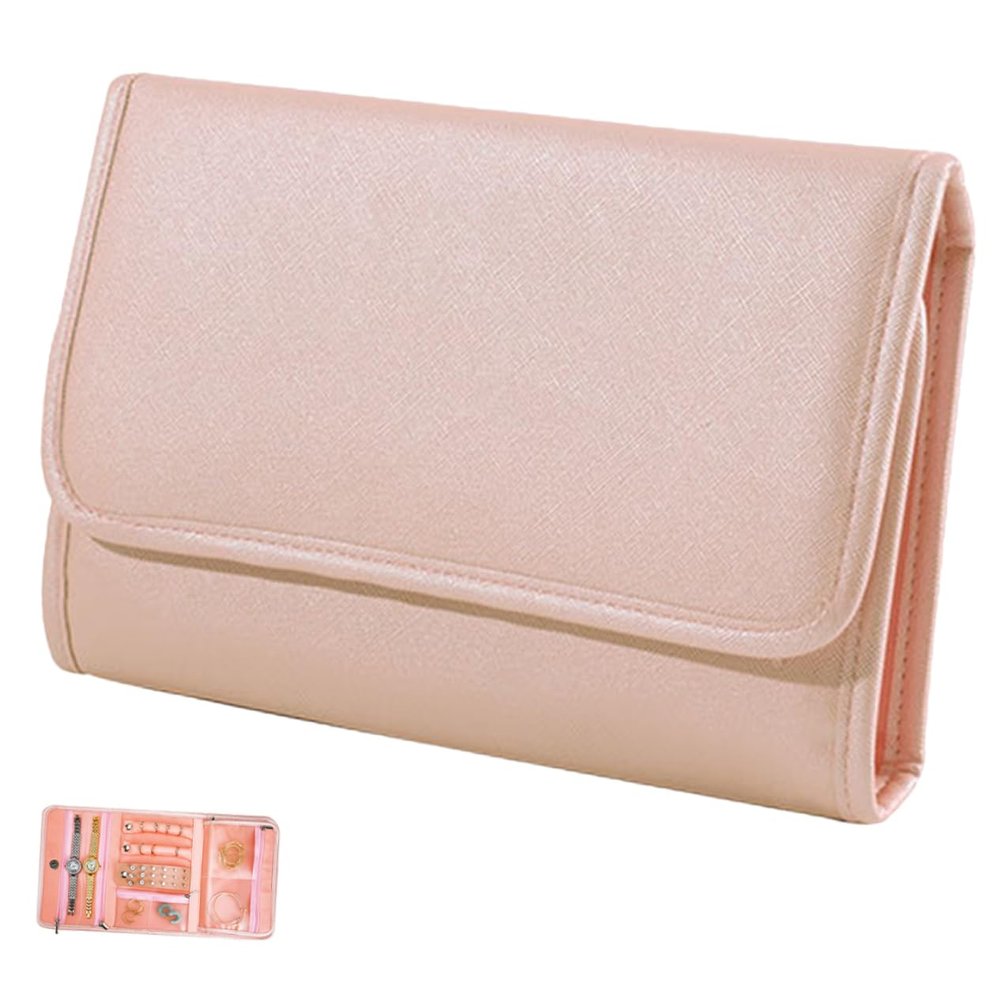 TOGEVAL Travel Foldable Jewelry Organizer Bag Pu Material Clear Pockets for Easy Storage for Travel Home Use Protects Accessories from Scratches and Accidental Drops