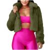 Womens Winter Faux Fur Crop Jacket Long Sleeve Shaggy Coat Open Front Cardigans Outerwear Army Green view 2