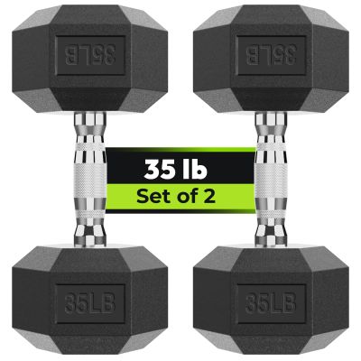 Hex Dumbbell Rubber Encased Strength Training Dumbbells, Hand Weight For Workout & Exercise/Pair of 35LB