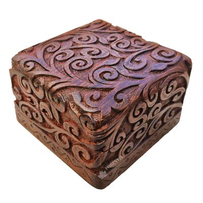 FORESTIS GALLINARIA Handmade Decorative Wooden Jewelry Box, Kit, Vanity,Trinket, Organizer For, Ladies, Men, Women, Gold, Cash,Multipurpose Keepsake, Gift Item (4x4, Vines)