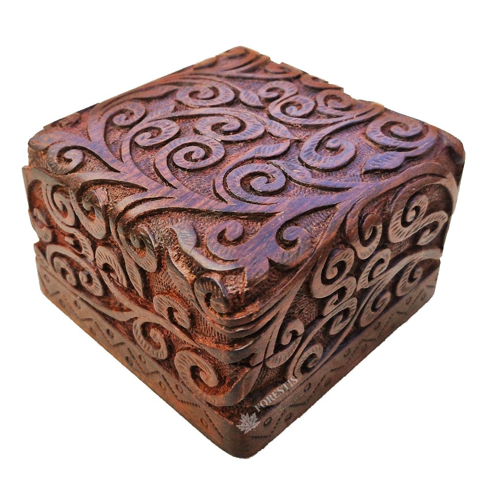 FORESTIS GALLINARIA Handmade Decorative Wooden Jewelry Box, Kit, Vanity,Trinket, Organizer For, Ladies, Men, Women, Gold, Cash,Multipurpose Keepsake, Gift Item (4x4, Vines)