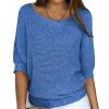 Fall Knit Sweaters for Womens Long Sleeve Boat Neck Pullover Ribbed Knit Sweaters Casual Fall Winter Solid Tops Plus Size Blue view 1