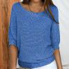 Fall Knit Sweaters for Womens Long Sleeve Boat Neck Pullover Ribbed Knit Sweaters Casual Fall Winter Solid Tops Plus Size Blue view 2