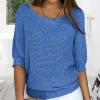 Fall Knit Sweaters for Womens Long Sleeve Boat Neck Pullover Ribbed Knit Sweaters Casual Fall Winter Solid Tops Plus Size Blue view 3