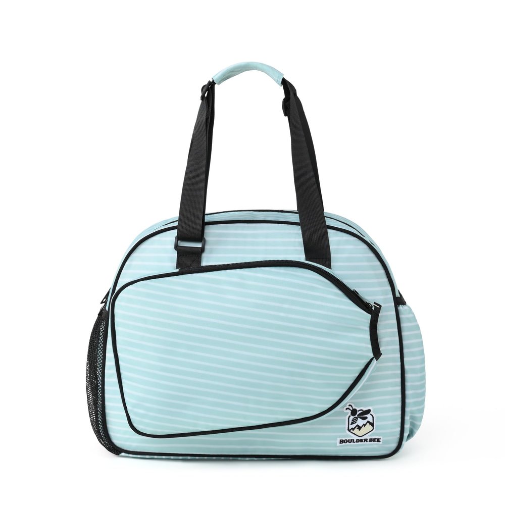 Boulder Bee Pickleball Bags, Stripe Print PickleBall Bag for Women, Hand/Shoulder Gym Bag w Water Bottle Holder, with Racquet/Paddle Holder (Green Stripe)