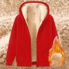 Huneny Red Zip Up Hoodie Men,Mens Zip Up Hoodie,Mens Hoodies Pullover,Fleece Jacket Men,Warm Sherpa Fleece Lined Winter Jackets Casual Long Sleeve Hooded Drawstring Coats With Pockets view 2