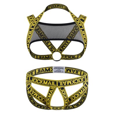 JOCKMAIL Jock straps for Men with Mens Chest Harness Sexy Men's Harness and Jockstrap Set for Clubwear,Fitness,Role-Playing (US, Alpha, Large, X-Large, Regular, Regular, Yellow)
