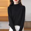 Womens Fashion Sweater Autumn Winter New Half-High Neck Knit Bottoming Shirt Loose Long-Sleeve Solid Color Innerwear Black view 2